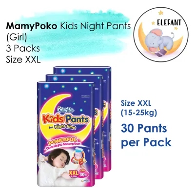 [1 Carton] MamyPoko Kids Night Pants Girl Size XXL (30s x 3)