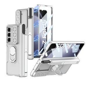 Magnetic Hinge Case For Samsung Galaxy Z Fold 3 4 5 5G Case Z Fold3 Fold4 Fold5 Case With Glass Film and Pen Holder Stand Cover For Samsung Z Fold3 Fold4 Fold5 Case Slide Lens Protector With Ring For Z Fold3 Fold4 Fold5Case  with Metal Bracket