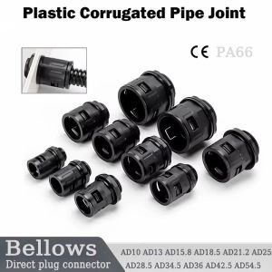 SAVVYSHELF Black Corrugated Pipe Joint Multisize Plastic Plastic Tube Connector AD10 Bellows Terminations PP Corrugated Pipe