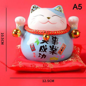 [Shop with Confidence] 4.5 inch Maneki Neko Porcelain money Cat Home Decor Ornaments Fortune Cat piggy bank geomancy Craft 6 Colors