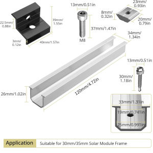 Solar Panel Bracket Kit Aluminium Mounting Rail 30mm/35mm End Clamps Brackets for Flat Roof PV Mounting Rail Solar Photovoltaic Bracket 12cm/20cm Solar Panel Mounting Rail Aluminum Alloy Clamp For Roof Solar Module Solar Panel