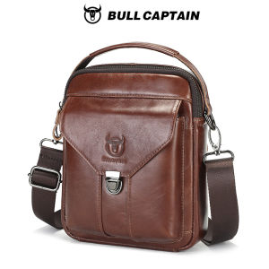 BULLCAPTAIN Mens Top-Grain Leather Crossbody Bag Genuine Leather 8-inch iPad Compartment Premium Feel & Multifunctional