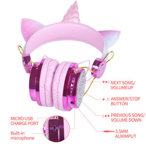 V.TOP Headset Unicorn Musik Untuk Anak-Anak/Headset Unicorn Squisy Stereo Music with Mic rophone/Headset Gaming Unicorn Glitter Anak / Headphone Unicorn / Headset Unicorn Lucu