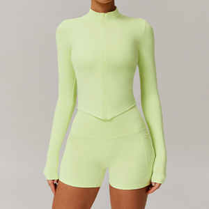 Zechuang quick-dry naked-feel fitness jacket for women zippered outerwear for running sports tight-fitting long-sleeve yoga jacket 8503