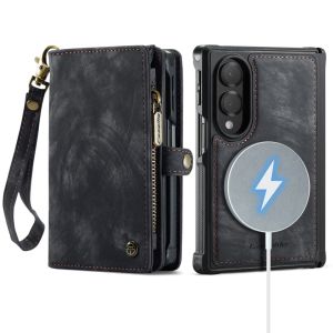 Compatible for Samsung Galaxy Z Fold 8 Ultra / 8/7/6 Wallet CaseZipper Folio Leather Case Wallet with Card Holder Strap Wristlet Detachable Magnetic Protective Back Case (Black)