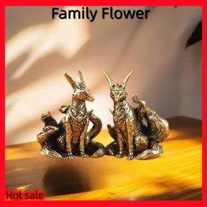 Family Flower Flash Sale 1Pcs Chín Đuôi Fox Thu Nhỏ Bức Tượng Nhỏ Bàn Trang Trí Brass Huyền thoại Fox Tượng Mini Đồng Động Vật Điêu Khắc Trang Trí Nội Thất Thủ Công Mỹ Nghệ
