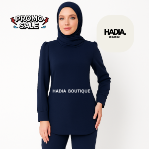 Blouse Muslimah Labuh Cey Fabric | Shoulder Puff Design | Elegant Long Sleeve Top for Women | 6 Sizes |