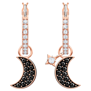 SWAROVSKI Luxury Symbolic moon and star black diamond earrings S925 sterling silver womens fashion earrings hypoallergenic and non-allergenic