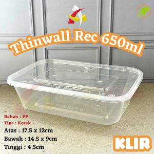 Thinwall Rectangle 650ml Klir / Food Container / Kotak Makan 25pcs
