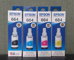 EPSON T664  BLACK C M Y ครบ 4 สี 1ชุด  Ink Tank แท้ ศูนย์ ใช้กับ เครื่อง  L100 L110L120L220 L200 L210L300L350L355L360L380L385