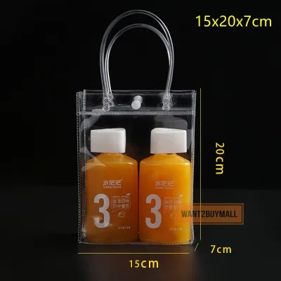 🇲🇾 Clear Transparent PVC Gift Tote Packaging Bag Button Hand Loop Shopping Goodies Travel Plastic Handbag Cosmetic Beg