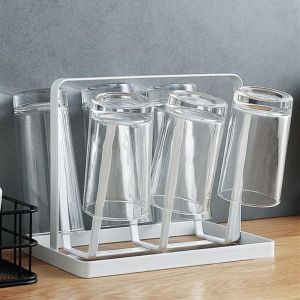 Cup Drying Rack Drying Rack Glass Water Cup Bottle Draining Stand Mugs Glasses Organizer with 6 Cups Silicone Protective Hooks Non-Slip Bottle Kitchen Countertop
