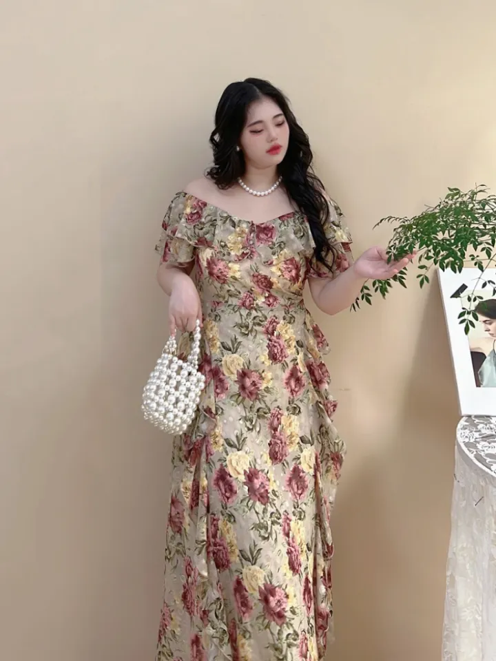 A3163 Miss M Fashion Premium Collection 2-layer Chiffon Floral Frill Ruffle  Off Shoulder Plus Size Dress