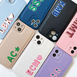 Custom Name Initials Phone Case for iPhone 14 15 16 17 pro max Funda Leather Case 14 15 16 Plus Air DIY Personalisa Letter Coque