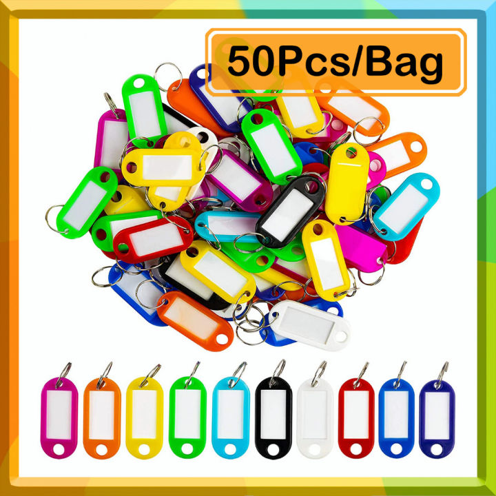 50 Pcs Portable Key ID Tag Tough Plastic Key Tags with Split Ring Label
