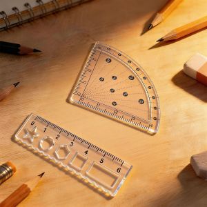 BETTERFORM 1pcs Pocket Mini Ruler with Wave Line Transparent Straight Ruler Multi-functional Drawing Measuring Tool Protractor Students