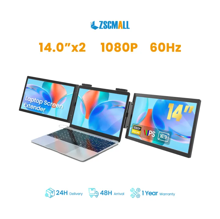 ZSCMALL 14-Inch 1080P FHD Dual Screen IPS Portable Monitor,for Laptop External Monitor, Dual Speakers Extender Display. with Smart Cover for Laptop,PC Phone