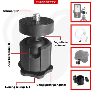 plastik Mini Ball Head Tripod holder rotasi kamera ringlihgt hp lighting screw 1/4" untuk tripod miring dan putar