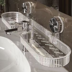 Mishilei Suction Cup Washbasin Storage Rack for Bathroom Toilet Mirror Front Faucet No-Drill Wall-Mounted Universal