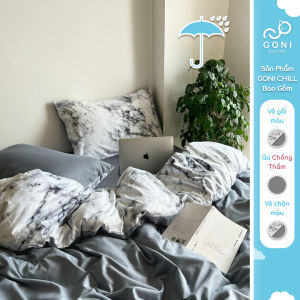 Bộ chăn mền ga gối GONI CHILL màu Trắng Cẩm Thạch - Ga drap giường bo chun cao 4-25cm kích thước 1m 1m2 1m4 1m6 1m8 2m2