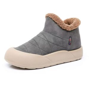 ZEEMIN Womens Winter New Leather Low Top Slip On Snow Boots Thick Sole Non Slip Thickened Plush Warm Waterproof Round Toe Cotton Boots