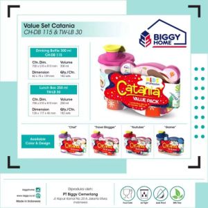 Lunch Box Catania Set + botol minuman / Box Kotak Bekal Anak / Kado Souvenir Ultah Tempat Makan Sekolah merek biggy elecstor3