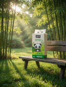 EXCUE HANGING FACIAL TISSUE 220 4PLY WITH PANDA DESIGN ON MARBLE SURFACE WITH BAMBOO STALKS