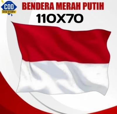 Bendera Merah Putih 110x70 cm, bahan poliester, cocok untuk dekorasi rumah atau acara nasional.