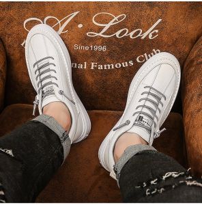 Autumn New Mens Korean Style Casual Shoes Flying White Leather Shoes
