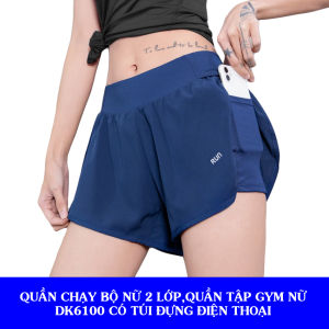 Quần Chạy Bộ Nữ 2 LớpQuần Tập Gym Nữ DK6100 Có Túi Đựng Điện Thoại