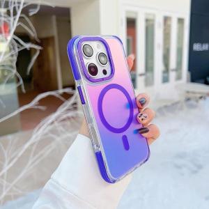 Stylish Metal Lens Case for IPhone 18 Pro Max 17 Pro 16 15 14 13 12 11 for MagSafe Wireless Gradual Change Color Cover