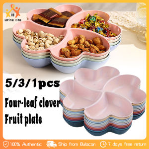 5/3pcs Creative Four-leaf Clover Fruit Plate Food Grade Plastic Lunch Plate Fruit Plate Heart-Shaped Dining Table Snack Dish Breakfast Plate Divided