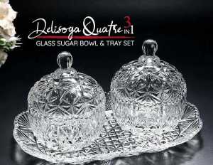 Toples Perman Kaca set 3 In 1 Glass Sugar Bowl Set 3 in 1 Toples Kue