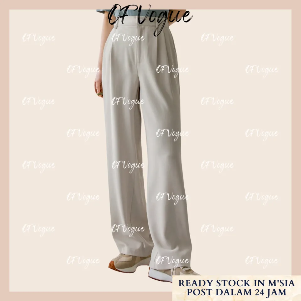 OFVOGUE Suit Pants High Waist Elastic Waist Straight Leg Pants Women Casual  Pants Seluar Slack Wanita Slimming Wide Leg