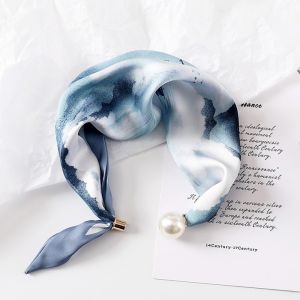 New Pearl Buckle Silk Scarf Printed Soft Neck Scarf Thin Lightweight Neckerchief Women H260729