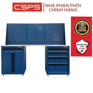 Bộ Bàn Nguội CSPS 183cm - 05 hộc kéo màu xanh dương mặt ván gỗ vách lưới