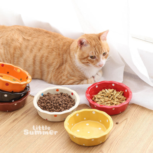 พร้อมส่ง🐾 ชามอาหารแมวเซรามิค ลายจุด น่ารักมาก🐾