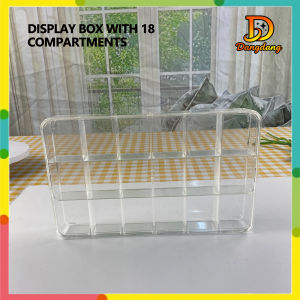 Acrylic jewelry display box with 18 compartments and a lid finely crafted and beautifully designed.