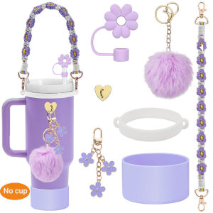 [Junqihub] 7Pcs Cup Accessories Set for Stanley - Water Bottle Handle Strap Siliocne Cup Boot Handle Charms for Stanley Cup 40&30oz Tumbler