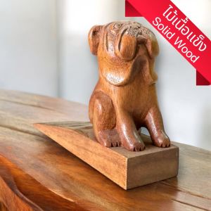 ที่กั้นประตู ไม้แกะสลัก บุลด็อก ขนาด 4x17x10cm ไม้กั้นประตู ที่หยุดประตู กันกระแทก กันประตูปิดเปิด ไม้เนื้อแข็ง Carved Bulldog Wooden Door Stopper