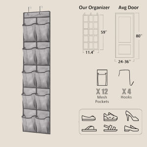 Door Hanging Storage Bag Mesh Breathable 24 Pockets Foldable Space Saving Multi-Use with 4 Hooks