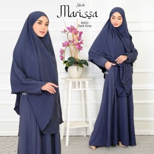 Jubah Marissa Baju Dress Umrah Haji Khimar Tudung Labuh Purdah Ironless Hitam Putih Kelabu Black White Grey RafandaNur