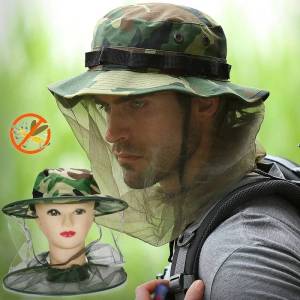 หมวกตาข่ายกันแมลง หมวกชาวสวน กันแมลง หมวกกันยุง หมวกกันแมลง มีตาข่าย สีเขียวลายพราง