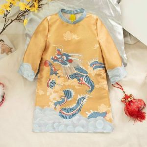 Áo Dài Tết Bé Trai Cao Cấp Loại 1 [H&H] Áo Dài Tết Cách Tân Cho Bé Trai Áo Dài Bé Trai Họa Tiết Rồng May Mắn In 3D Vải Mềm Mịn Hàng Loại 11