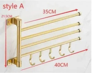 Golden Light Luxury Aluminum Wall Mounted Rotating Towel Rack Bath Rail Hanger Towel Holder Bathroom Accessories Storage Rack