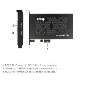 EZCAP 323 Live Gamer Ultra PCI-e Gen2 HDMI 4K 60 FPS Video Capture Card for PS5 XBOX and PC Gaming Capture Recording
