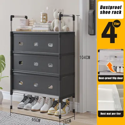 SALVO Rak Sepatu 4/5/6 Susun Dengan Penutup Penyimpanan Sepatu Stainless Steel Tahan Debu Dan Air