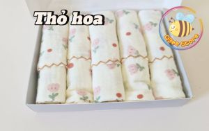 Hộp 5 khăn sữa muslin 2 lớp GEE 30 x 30 cm họa tiết Gấu nâu Thỏ hoa Gấu hồng Gấu dâu Đám mây Vũ trụ- chất liệu muslin mềm mại thấm hút an toàn cho làn da bé sơ sinh