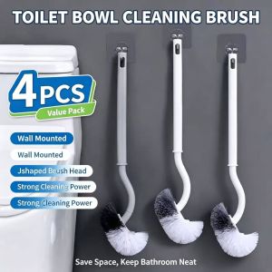 4PCS Toilet Brush Long-Handled Soft Bristles Brush Quick Drying Bathroom Corner Cleaning Tool