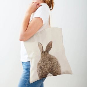 Bunny Rabbit Elephant Giraffe Bear Travel Tote for Lady Handbag Shopper Bag Double Print Animal Canvas Women Shopping Bags